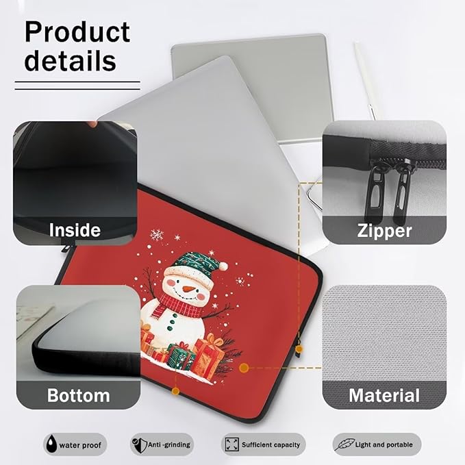 Cute Snowman Laptop Sleeve for Women Teen Girls 13 inch Laptop Protector with Multiple Uses Computer Carrying Case Christmas Tablet Bag Lap Top Case Men Laptop Protector