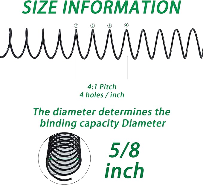 Rayson Spiral Metal Coil for Binding, 4:1 Pitch, 48-Loops, 5/8" Coils Binding Comb 140 Sheets Capacity, Black Color & Pack of 100