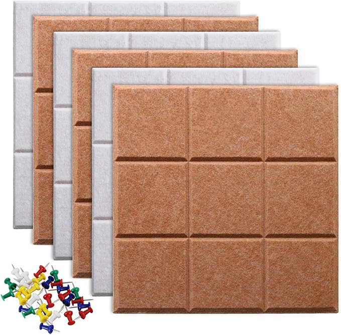 Large 11.8"x11.8" Felt Board Tiles for Wall with 30 Push Pins, Pack of 6 Pin Board Notice Boards for Home Office Kitchen, Bulletin Board Wall Tiles for Photos Memos