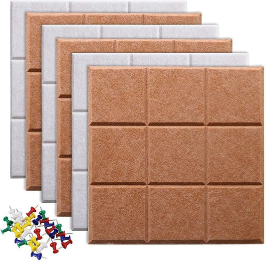 Large 11.8"x11.8" Felt Board Tiles for Wall with 30 Push Pins, Pack of 6 Pin Board Notice Boards for Home Office Kitchen, Bulletin Board Wall Tiles for Photos Memos