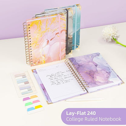 Spiral Notebooks for Work, 240 Pages Lined Spiral Journal Notebook, 5 Subject A5 College Ruled Journals for Writing, 8.6”x6.2''Journaling Notebooks for School Office Supplies(Purple Marble)