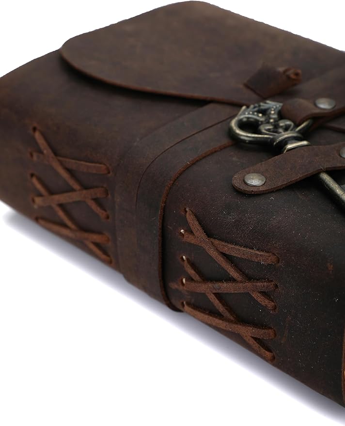 Fausta Vintage Handcrafted Leather Journal with Key for Writing, 240 Pages 7 x 5 inches, Deckled Cotton Paper Notebook/Diary for Men and Women 150 GSM Drawing/Sketchbook, Rustic Brown