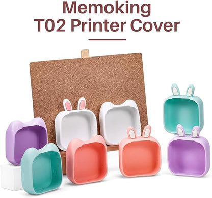 Memoking T02 Protective Case-Bunny Ears Shape Soft Silicone BPA-Free Cute Design Printer Cover, Compatible with T02 Mini Bluetooth Wireless Portable Mobile Pocket Printer, Green