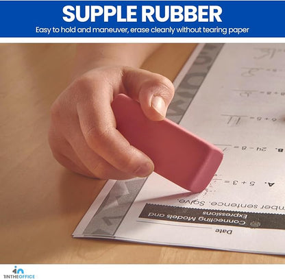 1InTheOffice Pink Erasers, Bevel Erasers, Erasers for Pencils, Large Size, Latex Free, 9 Pack