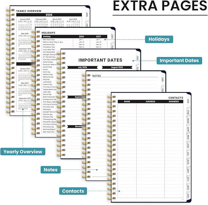 2026 Planner, Aesthetic Weekly and Monthly Planner for Women, Jan 2026 to Dec 2026, Hardcover 2026 Calendar Book with Monthly Tabs, Inner Pocket, Perfect for Office Home School - A5 (6.3" x 8.5"), Midnight Jungle