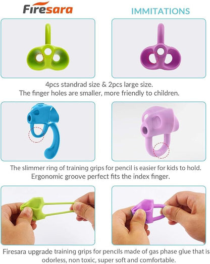 Firesara Left-Handed Training Grips, Original Breakthrough Assorted Writing Aid Grip for Kids Handwriting Special Needs Preschoolers Children Adult Lefties Assorted Colors (4PCS)