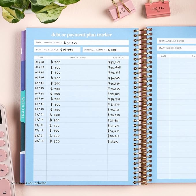 A5 Coiled 12 Month Calendar Budget Book & Financial Budget Tracker. Debt Track, Expense Planner, Spending Summary With Stickers & Quote Sheet by Erin Condren
