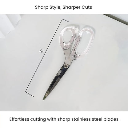 OfficeGoods 9” Stainless Steel Acrylic Scissors for Office and Home - Aesthetic and Sharp All Purpose Scissors, Perfect for Sewing, Arts and Crafts - Silver