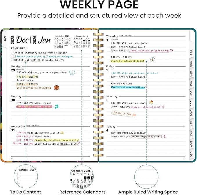 2026 Planner, Aesthetic Weekly and Monthly Planner for Women, Jan 2026 to Dec 2026, Hardcover 2026 Calendar Book with Monthly Tabs, Inner Pocket, Perfect for Office Home School - A5 (6.3" x 8.5"), Tropical Palms
