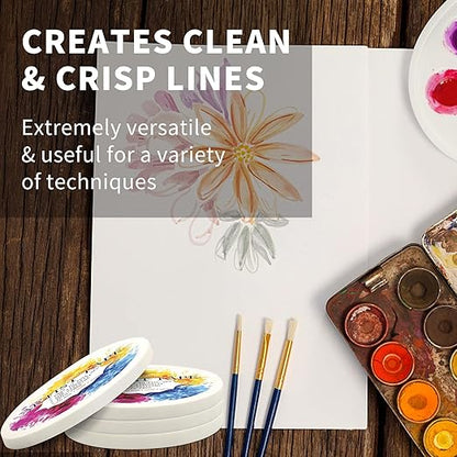 4 Packs White Artist Tape for Watercolor Paper Drafting Art Low Tack Masking Tape Acid Free Painter Watercolor Tape for Painting Canvas Framing, 0.25inch Wide 660FT Long Total