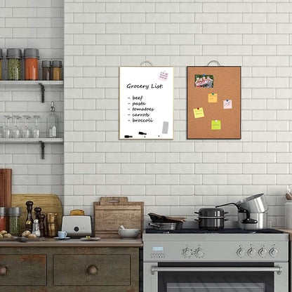 Small Whiteboard Cork-Board Combination for Wall - 24" x 16" Portable Aluminum Frame Magnetic Dry Erse Board with Holder, 1 Pack Mini Bulletin Cork Board & 1 Pack Whiteboard for School, Office, Home