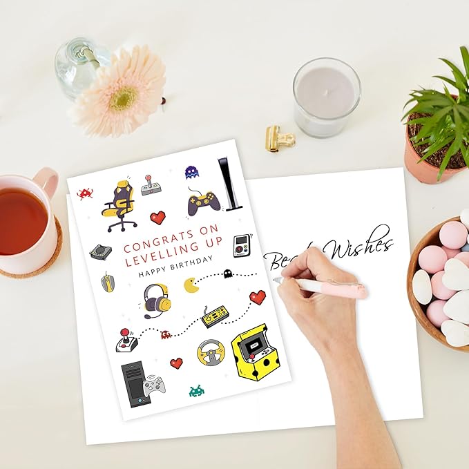 Happy Birthday Gaming Letterpress Card for Him Her, Funny Gamer Birthday Card for Son Daughter, Unique Game Boy Birthday Card, Game Birthday Party Decorations for Brother Boyfriend Husband