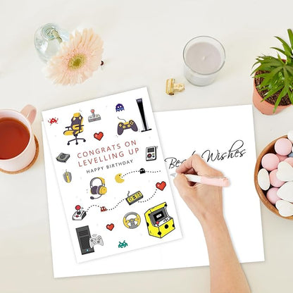 Happy Birthday Gaming Letterpress Card for Him Her, Funny Gamer Birthday Card for Son Daughter, Unique Game Boy Birthday Card, Game Birthday Party Decorations for Brother Boyfriend Husband