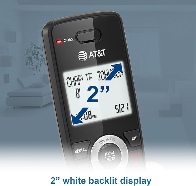 AT&T GL2101-1M DECT 6.0 Cordless Home Phone with Call Block, Caller ID, Full-Duplex Handset Speakerphone, 2" White Backlit Display, Lighted Keypad (Marble)