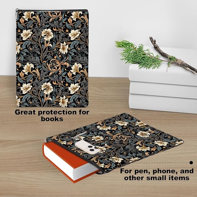 Botanical Book Sleeve, Classic Flower Book Covers for Paperbacks, Floral Book Pouch Book Protector, Book Lovers Gifts for Women Girls Freind, Book Accessories Book Club Gifts Christmas Birthday Gifts