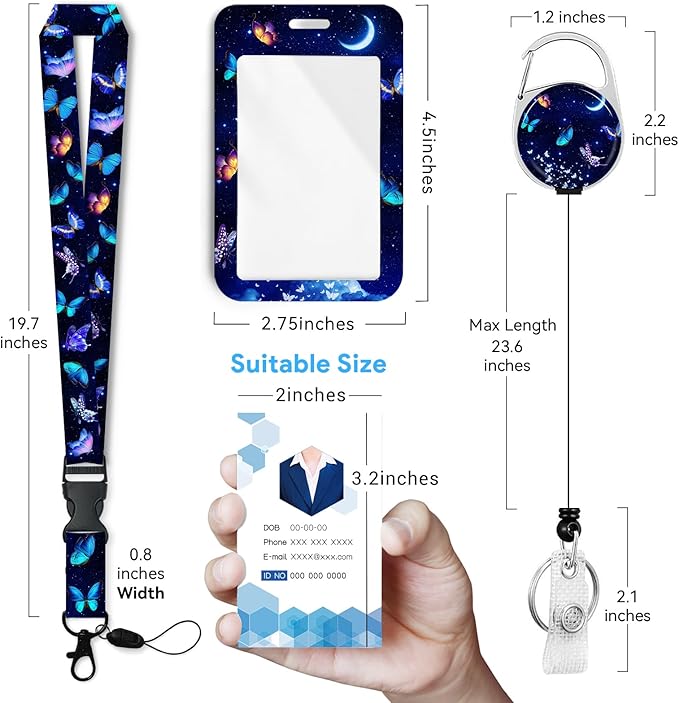 Butterfly Badge Holder with Retractable Reel and Breakaway LanyardBadge Clips Retractable Heavy Duty Badge Reel，Funny Keychain，ID Holder with Breakaway Lanyard for School Nurse Office Teen