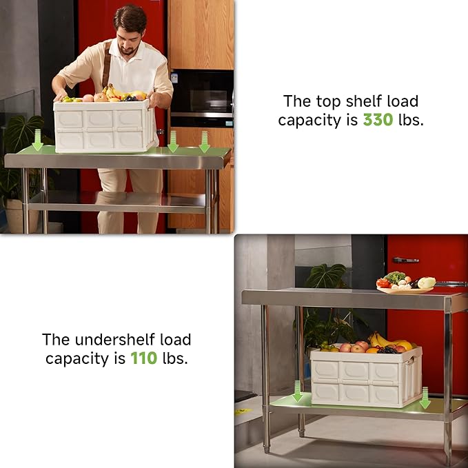 Real Relax Stainless Steel Table with Backsplash, NSF Commercial Heavy Duty Stainless Steel Table for Prep with Adjustable Undershelf, for Indoor & Outdoor- 24" D x 36" W x 34" H