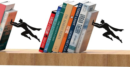 Artori Design Book Ends to Hold Books Heavy Duty - Hidden Metal Bookends for Shelves Desk - Bookend Book Holder for Home Decorative - Gift for Book Lovers and Home Décor (Book&Hero - Set of 2)