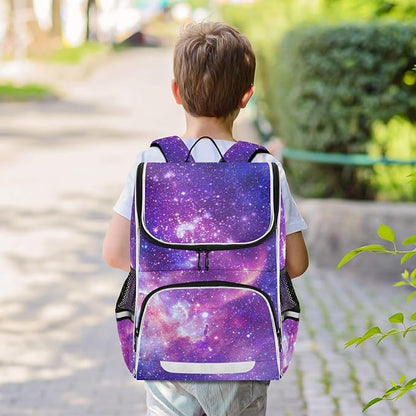 Galaxy Backpack with Reflective Strip for Kids Boys Girls Elementary School Bag Removable Chest Strap