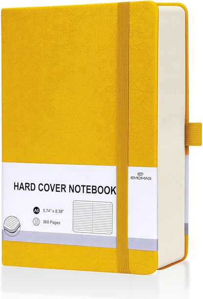 Lined Journal Notebook, 360 Numbered Pages(With page number), Thick Journal for Writing A5 College Ruled Notebook, 100gsm Lined Paper, Leather Hardcover, 5.75'' X 8.38''-1 Pack, Yellow