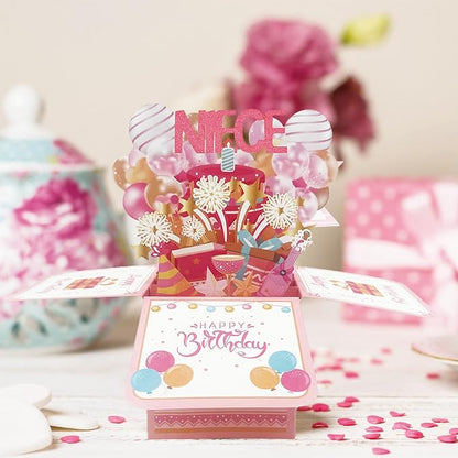 Asmallgf Happy Niece Birthday Gifts from Auntie Uncle, 3D Greeting Card for Baby Niece Adult Kid, Funny Niece Money Box for Girl Women