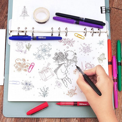 WRITECH Liquid Ink RollerBall Pens Quick Dry Ink 0.5 mm Extra Fine Point Pens 8 Pcs Rollering Pens Assorted Colors Ink for Writing, Taking Notes & Sketching (Multicolor)