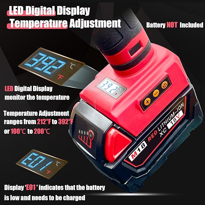 MONVICT 100W Cordless Glue Gun for Milwaukee 18V Battery, Upgraded Digital Temperature Adjustable Handheld Electric Power Full Size Heavy Duty Hot Glue Gun with 10 Glue Sticks (Tools only)