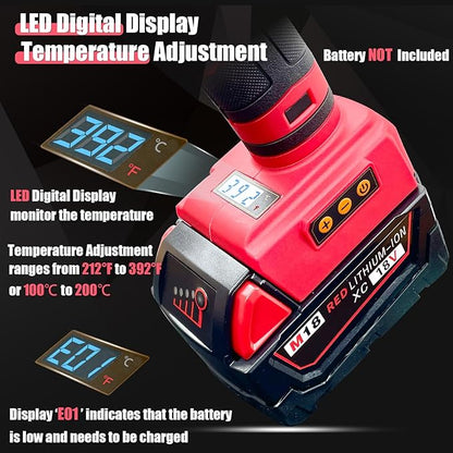 MONVICT 100W Cordless Glue Gun for Milwaukee 18V Battery, Upgraded Digital Temperature Adjustable Handheld Electric Power Full Size Heavy Duty Hot Glue Gun with 10 Glue Sticks (Tools only)