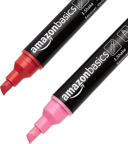 Amazon Basics Bullet/Chisel Reversible Tip Chalk Markers, Bold Point, 8 Pack, Bright Colors