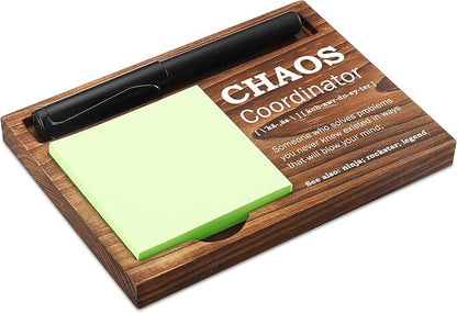 Chaos Coordinator Sticky Note Holder Wooden Notepad & Pen Holder 6.5" x 4.7" Sticky Note Pad Holder Dispenser for Desk Chaos Coordinator Definition Work Gifts, NPA184