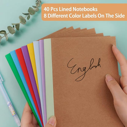 Gwybkq A5 Lined Kraft Composition Notebooks Bulk 40 Pcs(5.5x8.3) College Ruled with Rainbow Spine,Journal Notebook for Women Girls College Students Office School Supplies, 60 Pages/30 Sheets