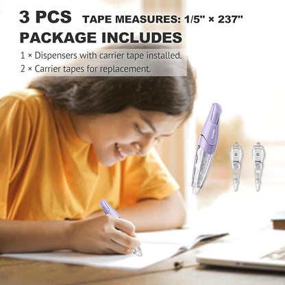 Refillable Retractable White Correction Tape, White Smooth Pull Out Correction Tape with 2 Extra Refills, Cute Correction Tape for Office Supplies, 3 PCS (CS-33)