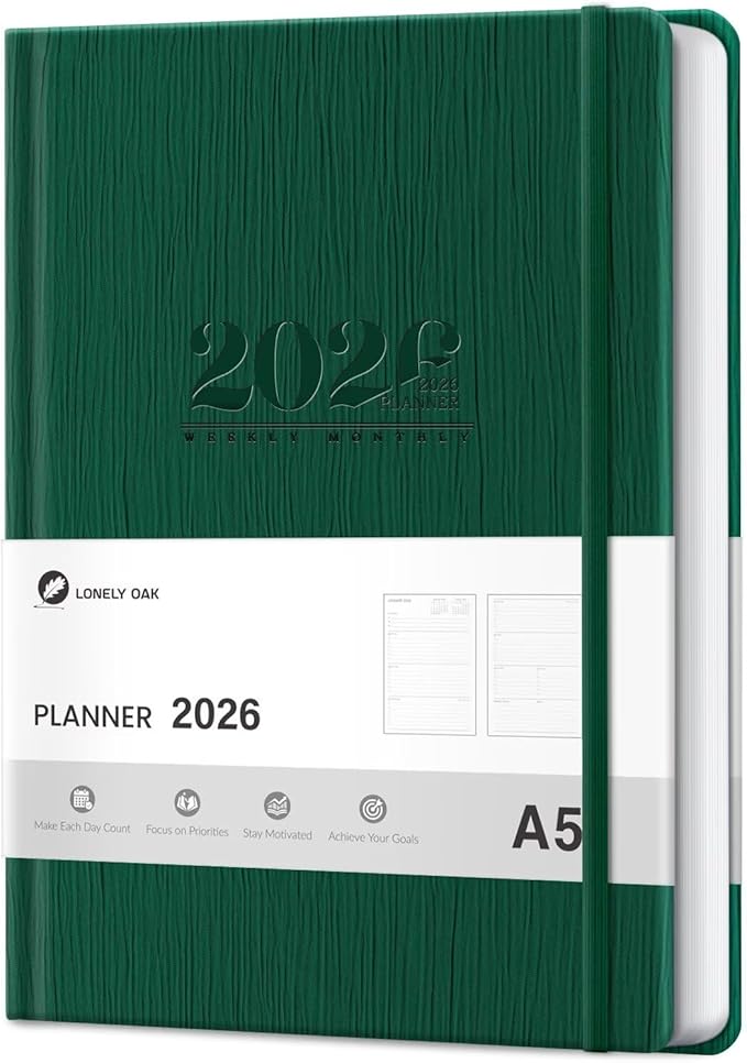 2026 Planner, Weekly and Monthly Planners, Faux Leather Daily Calendar 2026 Planner, 12 Month Agenda from Jan. to Dec., Hardcover Habit Tracker Journal 5.75" x 8.4"(Green)