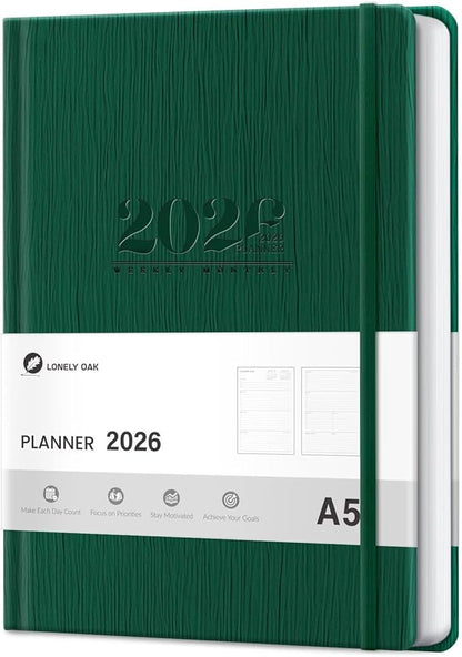 2026 Planner, Weekly and Monthly Planners, Faux Leather Daily Calendar 2026 Planner, 12 Month Agenda from Jan. to Dec., Hardcover Habit Tracker Journal 5.75" x 8.4"(Green)