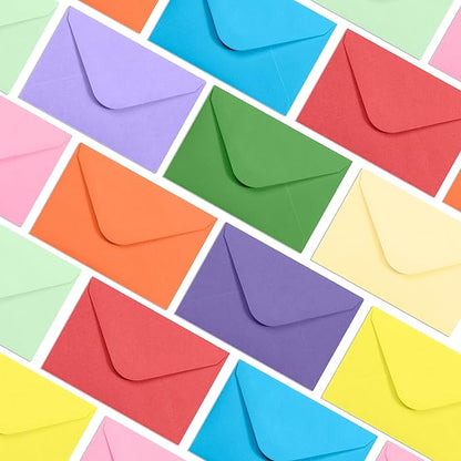 Gift Card Envelopes - Gummed 100-Count Mini Envelopes, Paper Business Card Envelopes, Bulk Tiny Envelope Pockets for Small Note Cards, 10 Colors, 4 x 2.7 Inches
