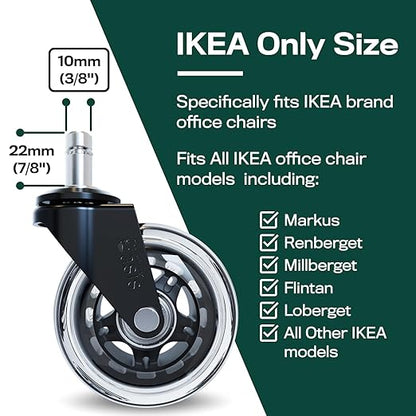 The Original Roller Blade Office Chair Wheels (As Seen On PBS) - Only Compatible with IKEA Brand Chairs