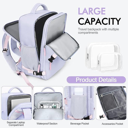 Travel Backpack, Carry-on Backpack Bag Flight-Approved for Men Women, Personal Item Backpack Luggage,Travel Essentials Accessories, Purple