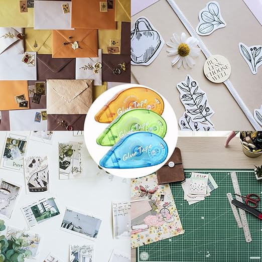 XUXU 6 Pack Double Sided Tape Roller, Scrapbooking Tape, Permanent Adhesive Tape Dispenser Runner for Crafts and Arts Projects, Photo-Safe, 0.3-inch by 315-Inch