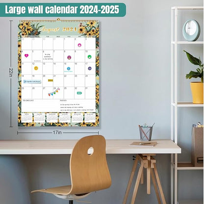 Gannyfer 2025 Wall Calendar, Large Wall Calendar Jul 2024-Dec 2025, 18 Months 17"x22" Yearly Calendar with Plastic Cover, Thick Paper, Monthly Planner Hanging Calendars for Home School, or Office - State Floral (6 Funny Stickers)