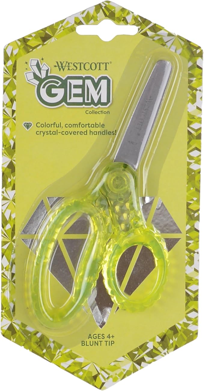 Westcott 5" GEM Crystal-Design Safety Scissors 12pk, Blunt-Tip for Kids Aged 4-7 - Scissors for School, Craft, Home, DIY, Classroom - Assorted Colors
