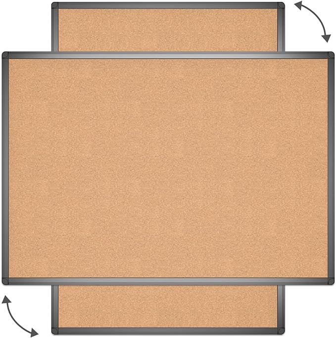 VIZ-PRO Cork Notice Board, 48 X 36 Inches, Cork Bulletin Board with Black Aluminium Frame