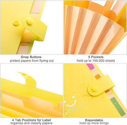 Forvencer Accordion File Organizer, Letter Size, 5 Pocket Expanding File Folder, Cute File Folder with Labels, Portable File Organizer for School Office Supplies, Folders for Documents, Banana