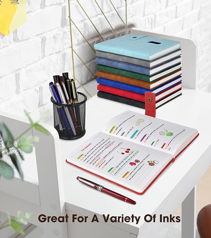 Red A5 Lined Leather Journal Notebook for Men Women,5.9" X 8.4" Personalized Hardcover Journal with Pen,200 Pages 100 Gsm Thick Ruled Paper Daily Diary for Travel,Business,Work,Writing