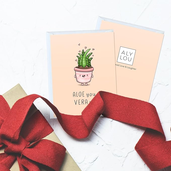ALY LOU Anniversary Card for Her Him/Girlfriend Wife/Husband Boyfriend, Friendship Thank You Birthday Kawaii Greeting Card (Aloe You Vera Much)