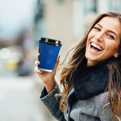 500 Pack Coffee Cups with Lids 12oz, Disposable Insulated Ripple Wall To Go Paper Coffee Cups for Hot/Cold Drinks Office Home Shop Event (Navy)