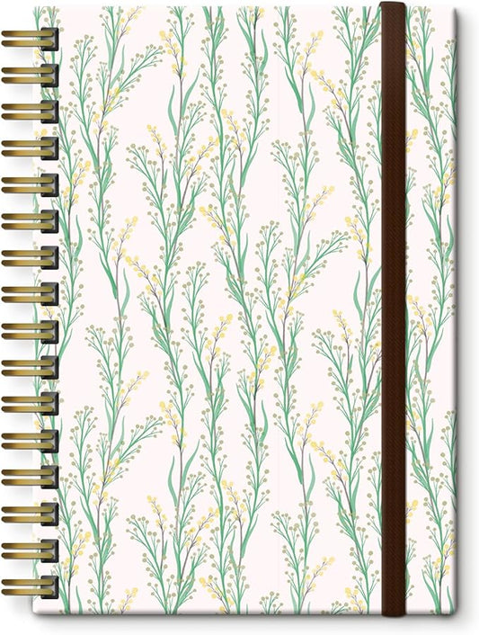 Spiral Journal Notebook, A5 Cute Notebooks for Women Men, College Ruled Hardcover Notebook for Work & Note Taking, 60 Pages Double-Wire Journals for Writing Green White Tree Branch