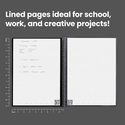 Rocketbook Core Reusable Spiral Notebook, Letter Size 8.5x11, Black - Lined Pages, App-Connected, Erasable, Durable Cover, Ideal for School, Work, and Creative Projects