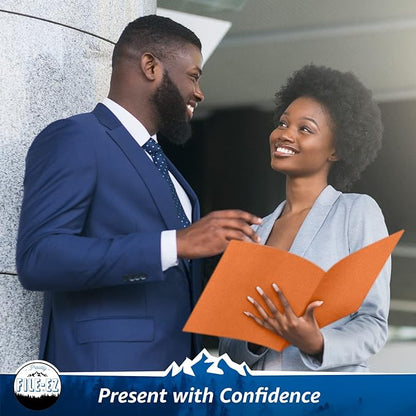 FILE-EZ Two-Pocket Folders, Orange, 125-Pack, Textured Paper, Letter Size (EZ-32465)