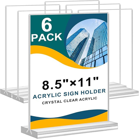 Arrobust 8.5 x 11 Acrylic Sign Holder Clear Display Table Signs Stand, Double Sided T Shape Flyer Holder Plastic for Picture Paper Frame Holder Home Office Menu Retail Show Fair, 6 Pack