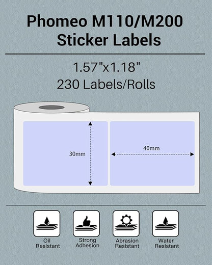 Phomemo M110/M110S/M200 Thermal Label- Black on Purple 1.57"x1.18"(40x30mm) for Small Business, Home, Office, 230 Labels/Roll